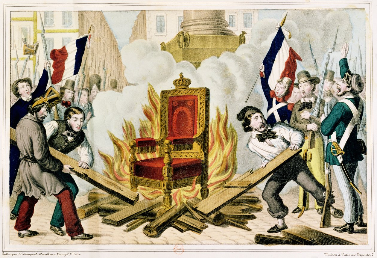 Folket som brenner tronen på Place de la Bastille, 1848 av French School