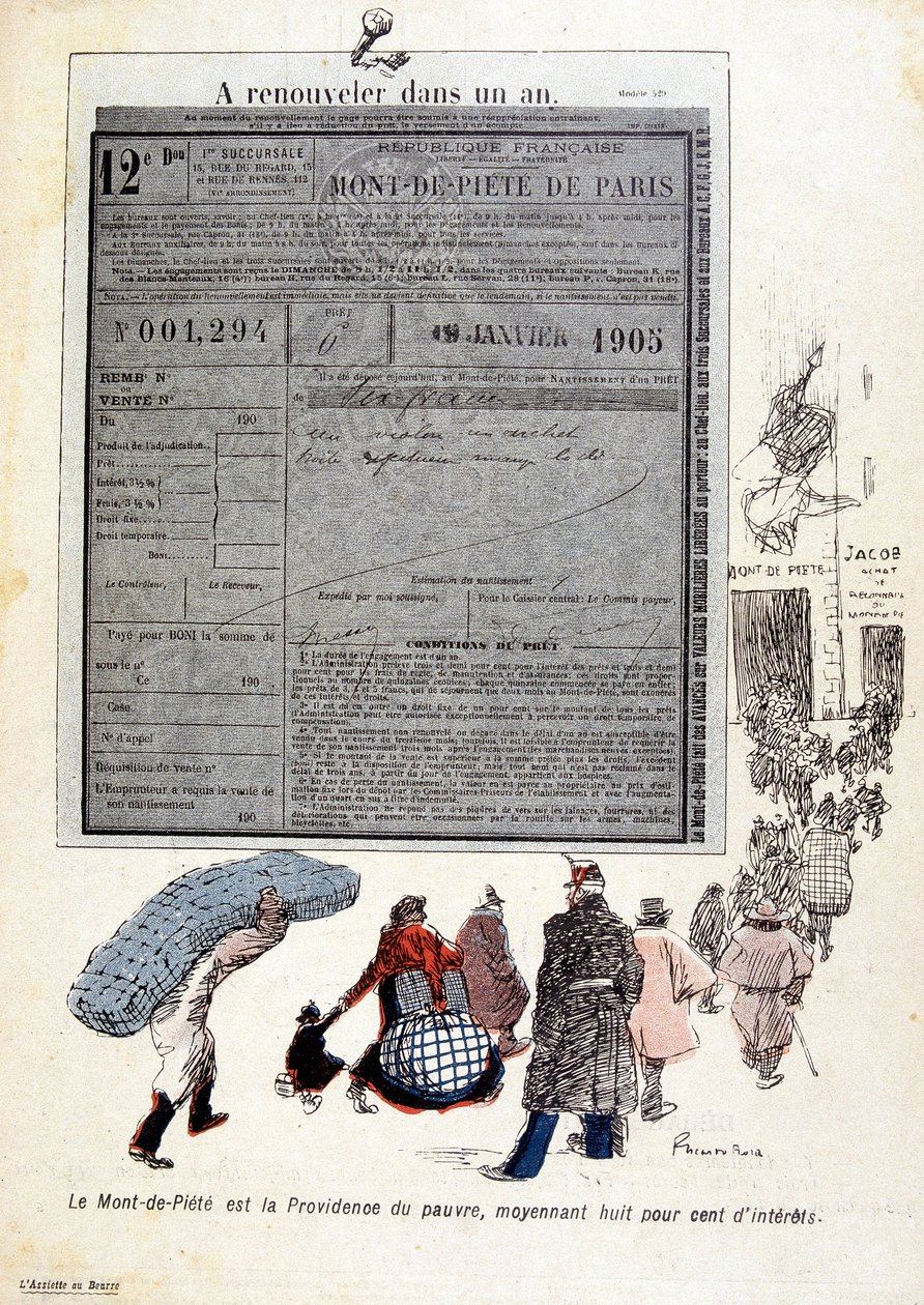 The Piety Mountain: The Piety Mountain er de fattiges forsyn, for åtte hundre prosent av interessene - i "The Butter Plate"" n¡du 03/06/1905 av French School