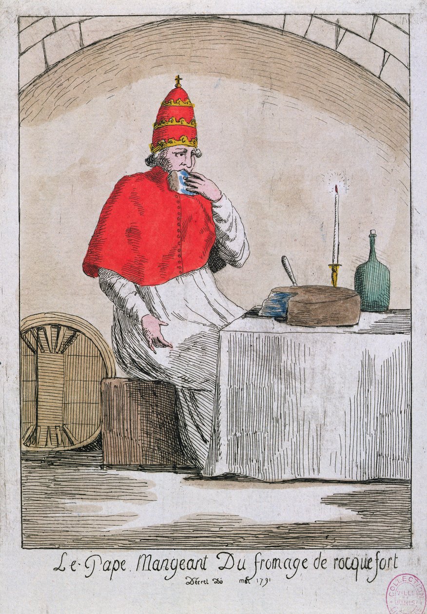 Paven spiser Roquefort-ost, 1791 av French School
