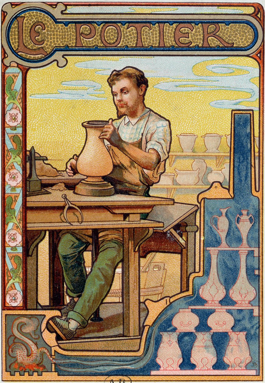 Pottemakeren, illustrasjon fra en bok om håndverk, ca. 1899 av French School