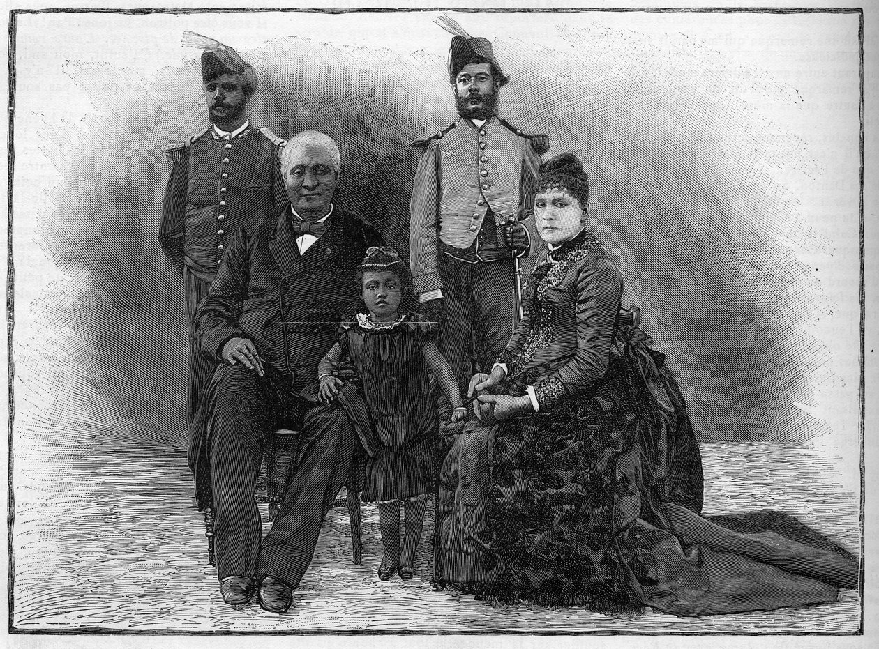 The President of Haiti Etienne Felicite Solomon (1820-1888) with his family and aides-de-camp. av French School