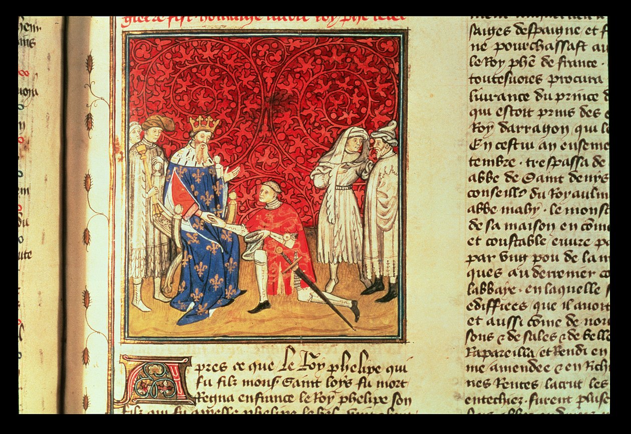 Prinsen av Wales (Henry V 1387-1422) hyller kong Charles VI (1368-1422) av French School