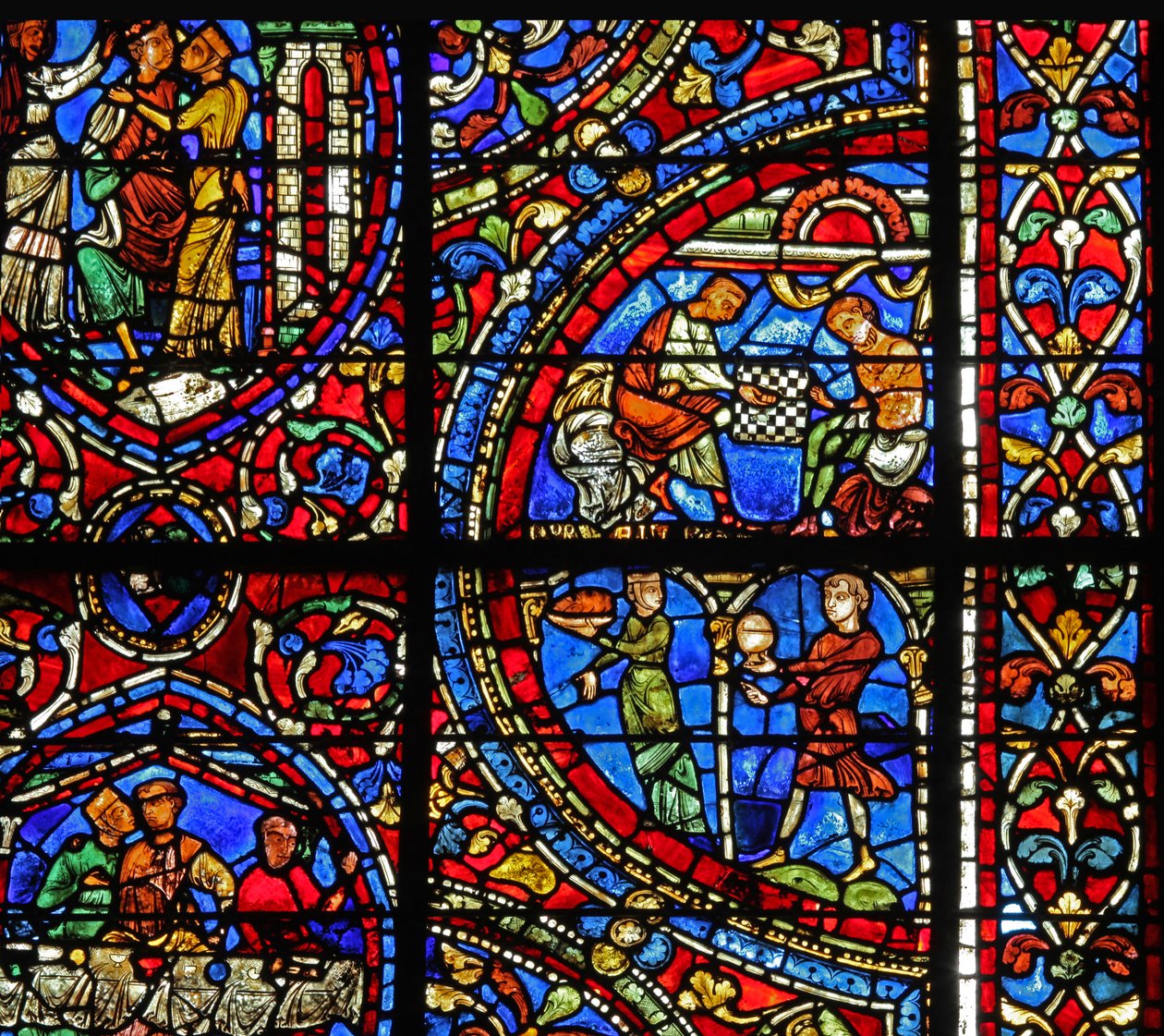 The Prodigal Son-vinduet: mat for øst; han spiller terninger (w35) av French School