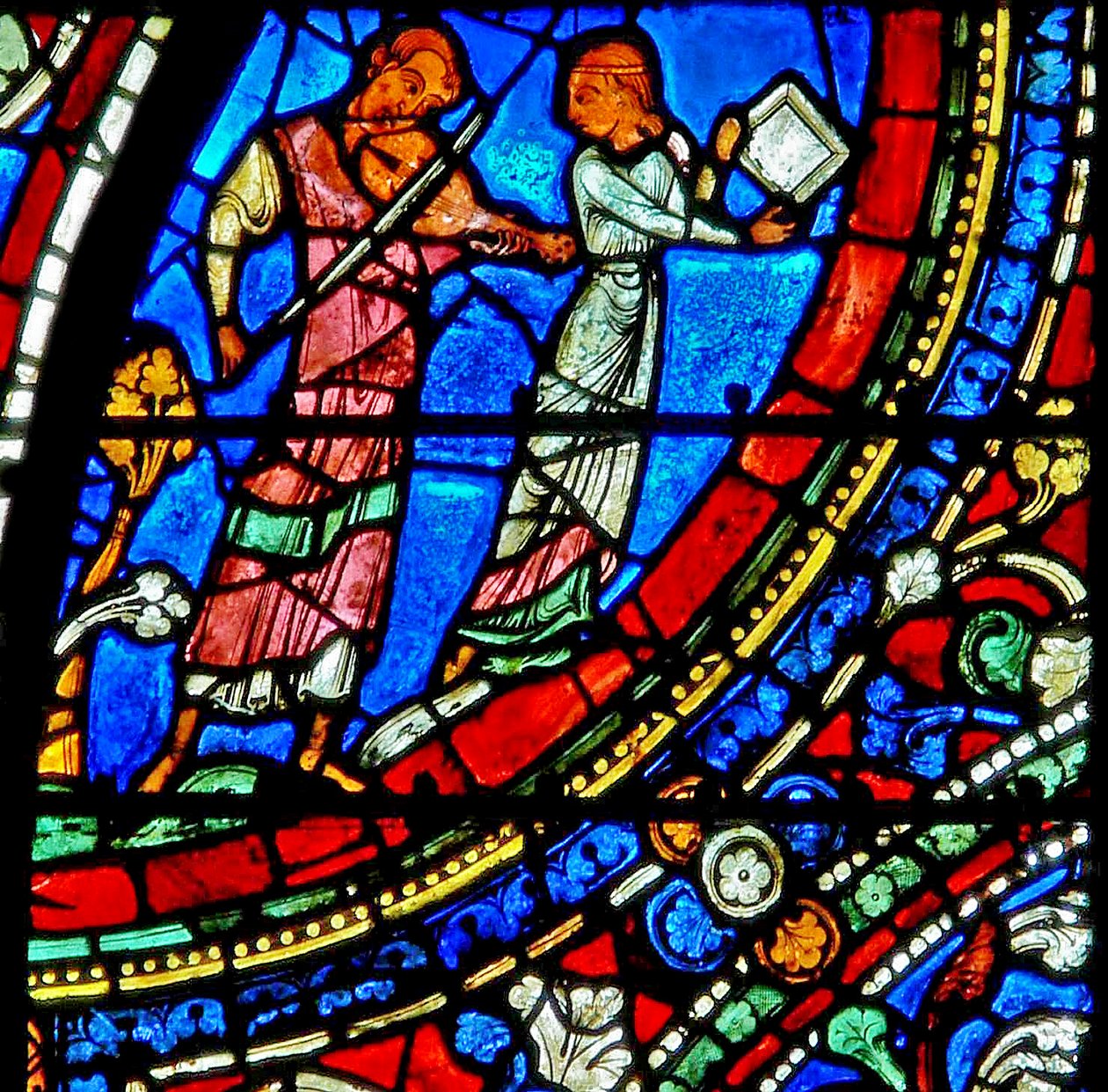 The Prodigal Son-vinduet: musikere på festen (w35) av French School