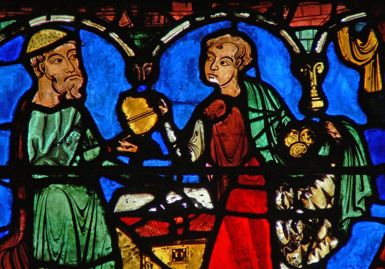 The Prodigal Son-vinduet: mottar sin arv (w35) av French School
