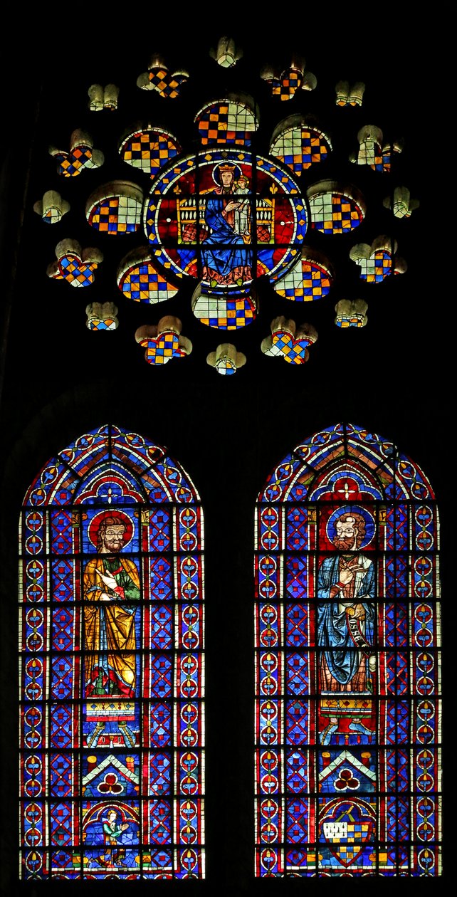 Profeten Hosea; en annen figur, armene til Mauclerc; Jomfru og barn over (w120) av French School