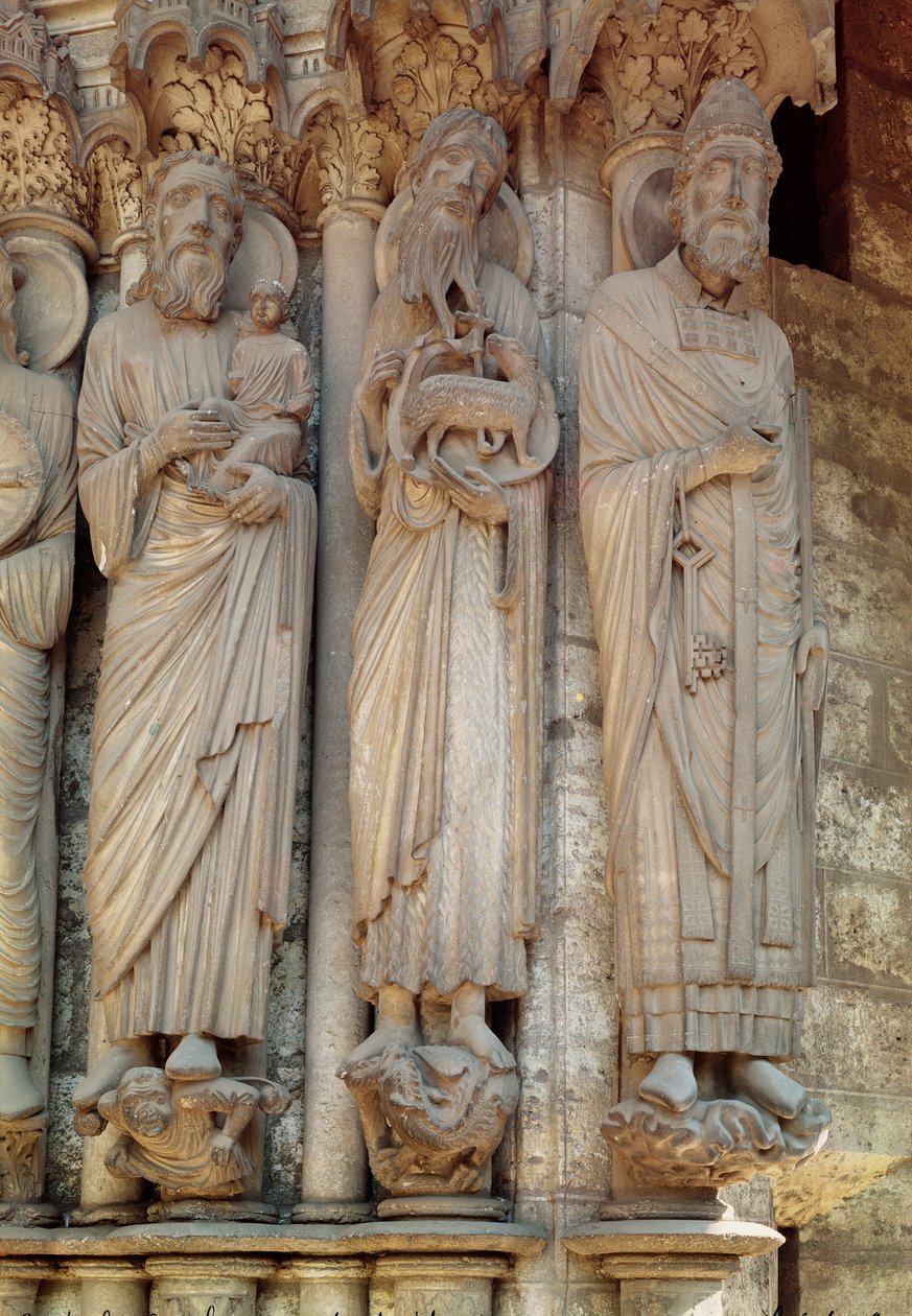 Profeten Simeon, St. Johannes døperen og St. Peter, karmfigurer fra høyre side av den sentrale døren til nordportalen av French School