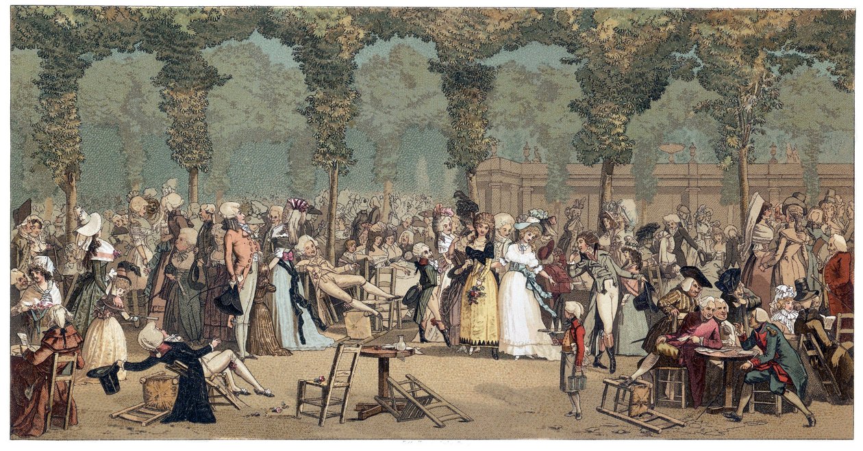 Den offentlige promenaden ved Palais Royal i Paris av Philibert-Louis (Philibert Louis) Debucourt (1755-1832) av French School