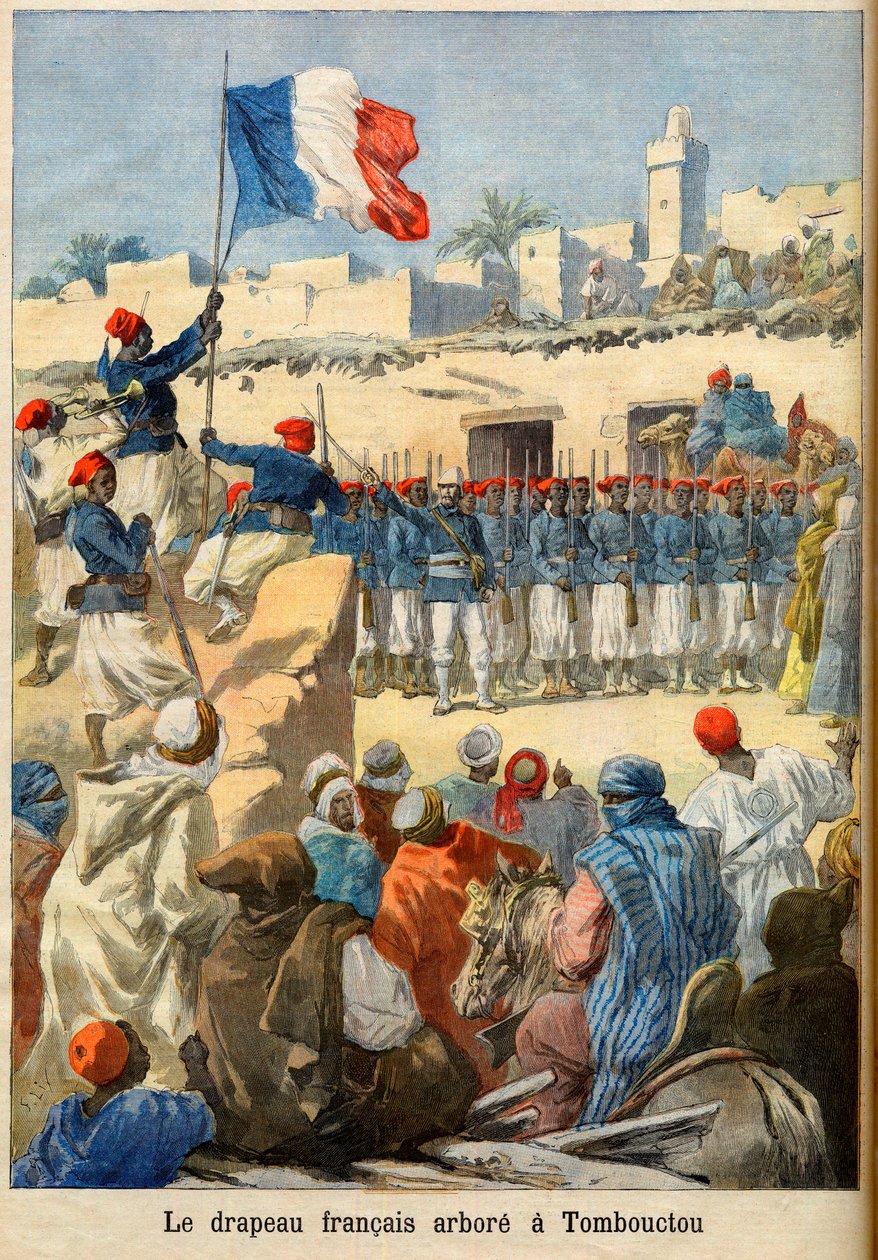 The Raising of the French Flag at Timbuktu (Mali) fra 