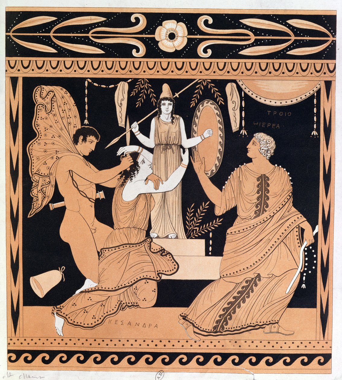 The Rape of Cassandra av Ajax, illustrasjon fra en gammel gresk vase av French School