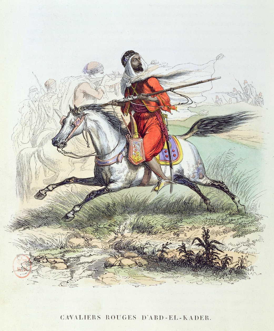 Det røde kavaleriet av Abd El-Kader, ca. 1840-45 av French School