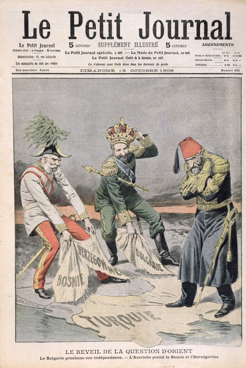 The Resurgence of the matter of orientalske land og Balkan, omslagsillustrasjon fra Le Petit Journal, 18. oktober 1908 (fargegravering) av French School