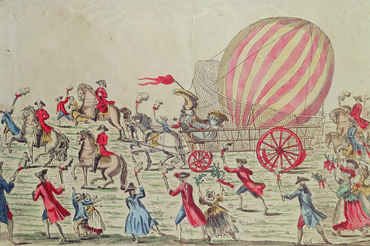Varmluftsballongens retur til Paris, etter eksperimentet på Champ de Mars av Montgolfier Brothers, 2. desember 1783 av French School