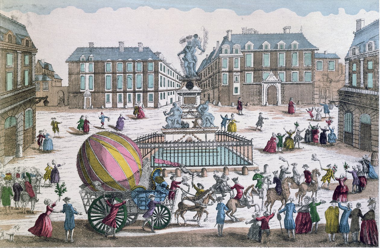 Tilbakekomsten den 2. desember 1783 til verkstedet på Place des Victoires av ballongen til Jacques Charles (1746-1823) og Nicholas Robert (1761-1828) av French School