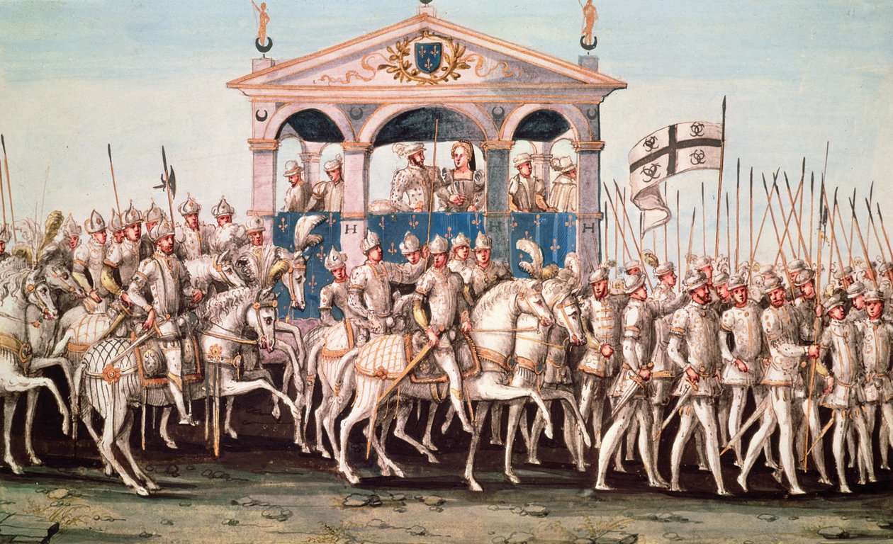 The Royal Entry Festival of Henri II (1519-59) til Rouen, 1. oktober 1550 av French School