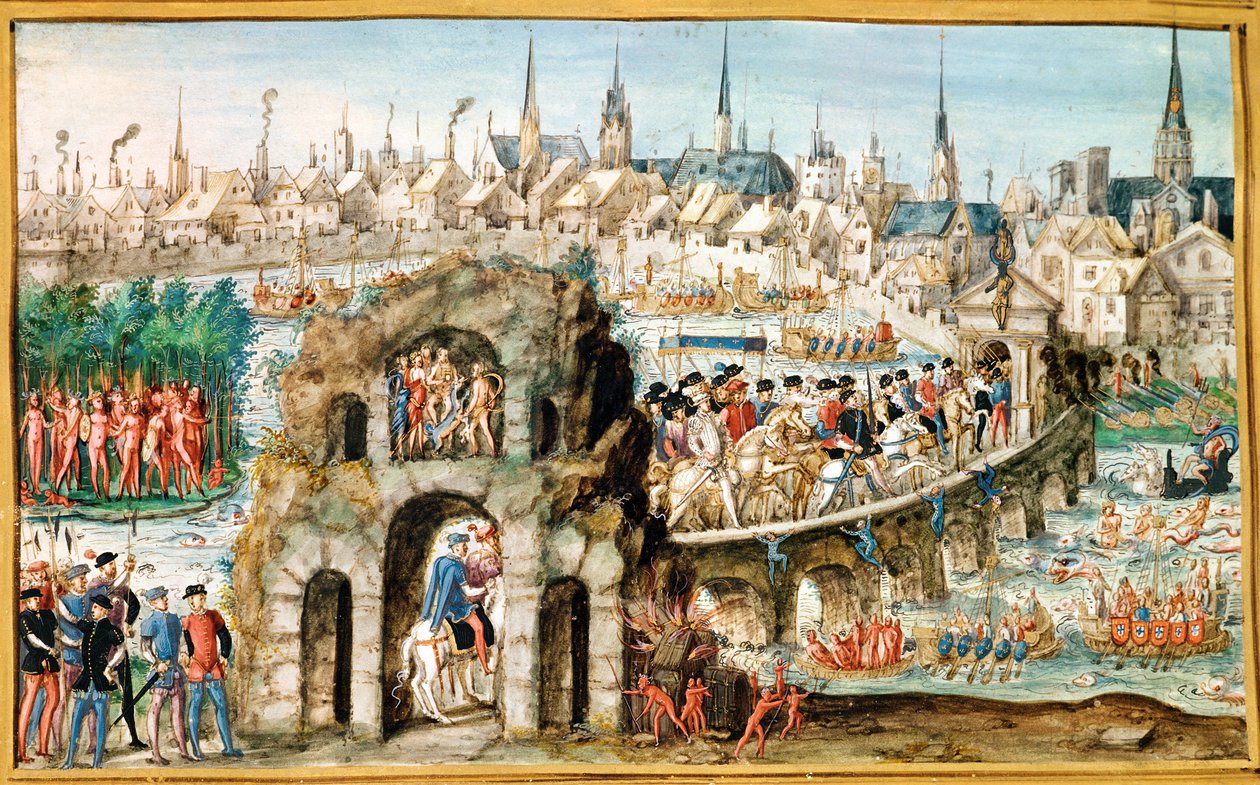 The Royal Entry Festival of Henri II (1519-59) til Rouen, 1. oktober 1550 av French School