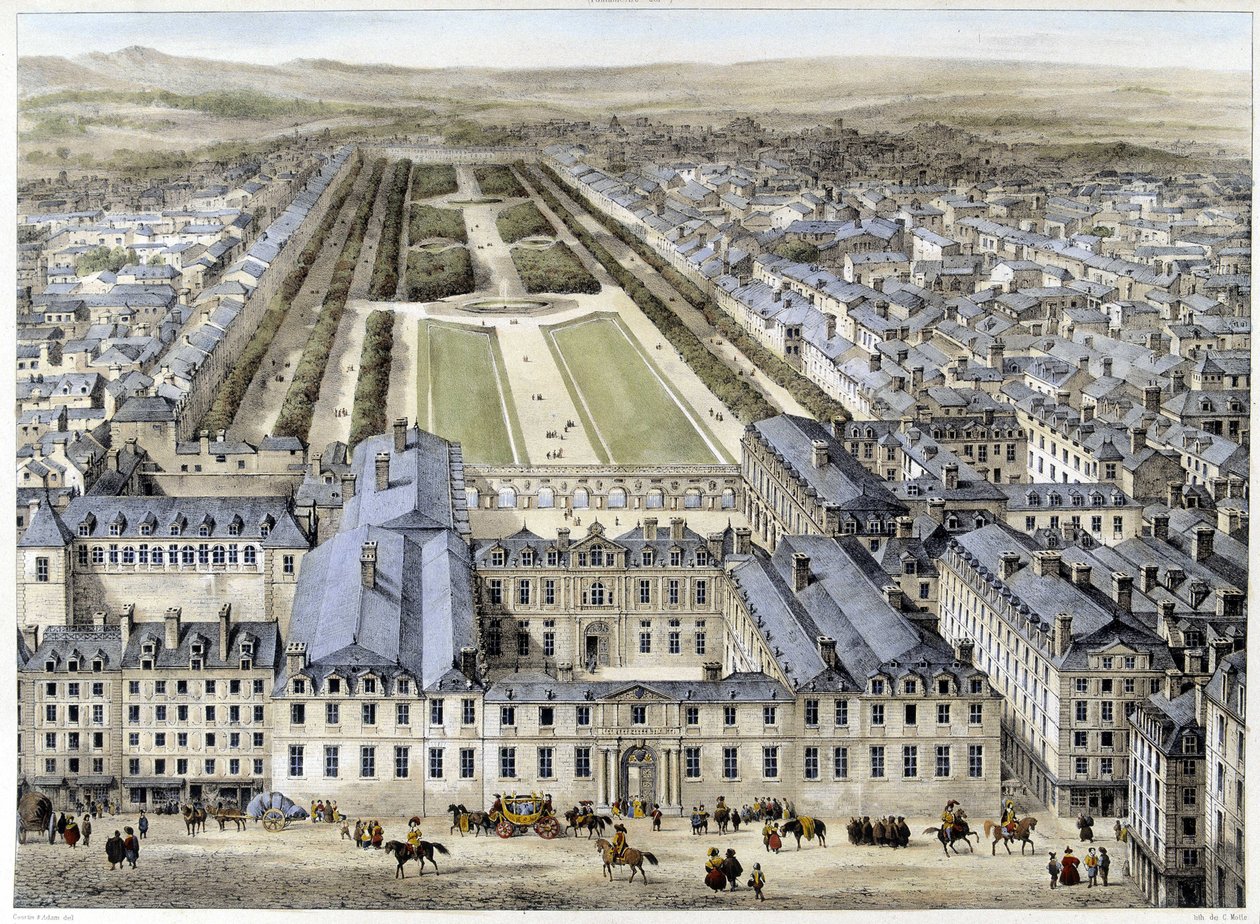 Det kongelige palass i 1679, sett fra St Honoré Street - litografi av French School