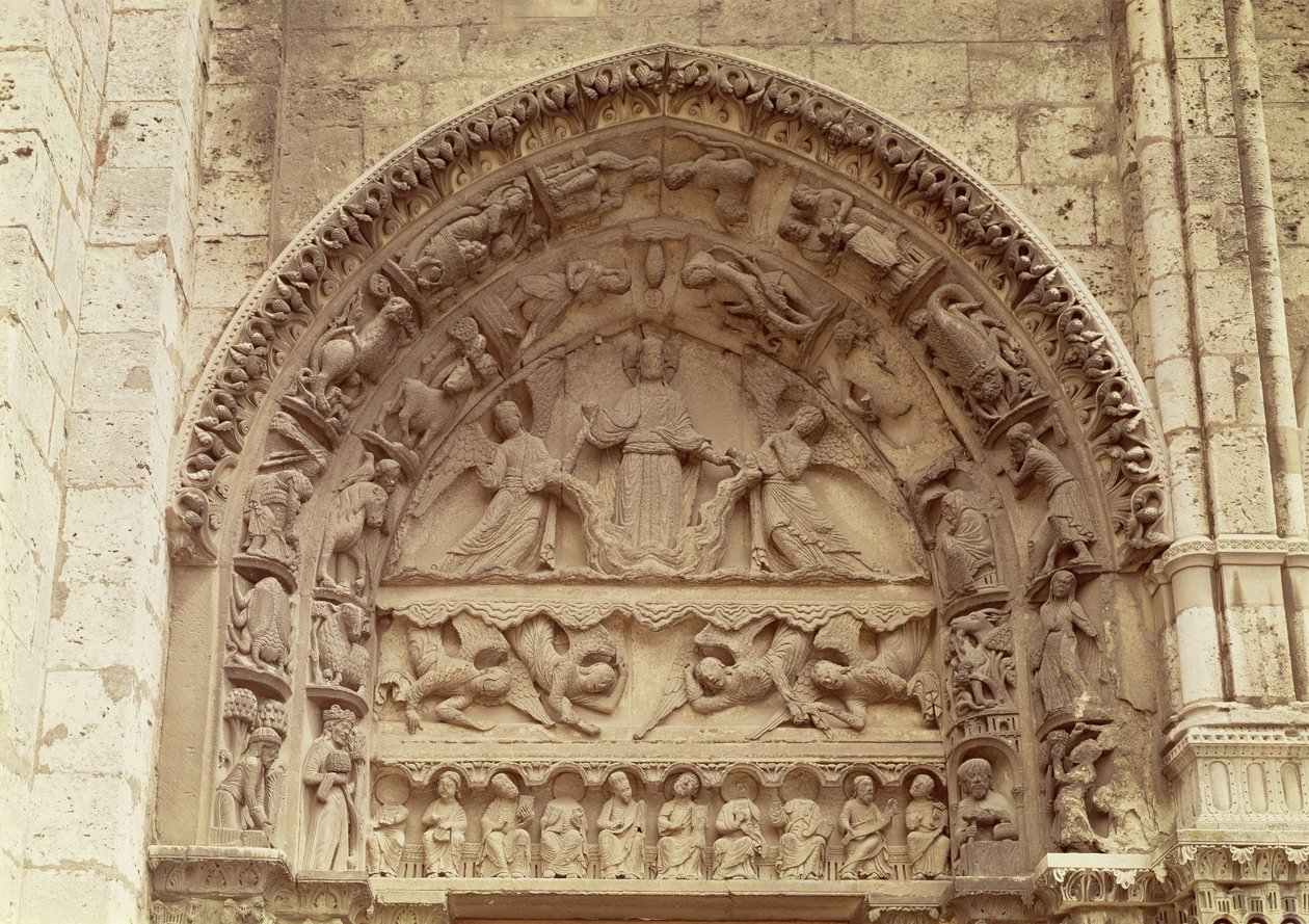 Den kongelige portal, norddør, tympanon som viser himmelfarten, ca. 1145-50 av French School