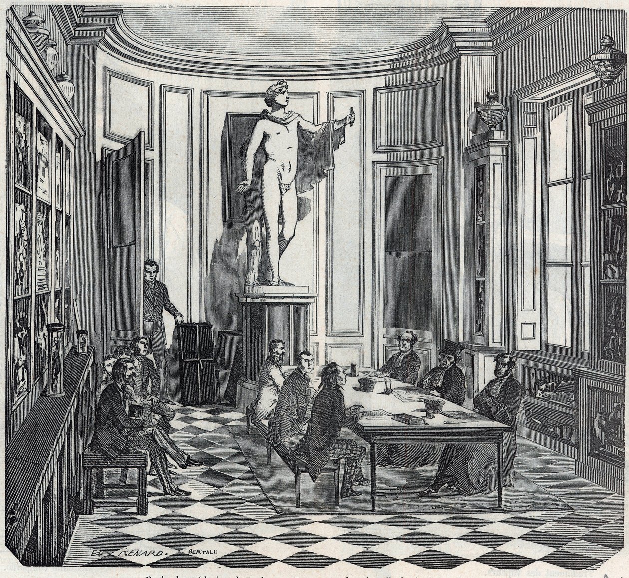 The School of Medicine of Paris - en eksamen i instrumentrommet - Gravering i "Tableau-de-Paris" av Edmond Texier 1852 av French School
