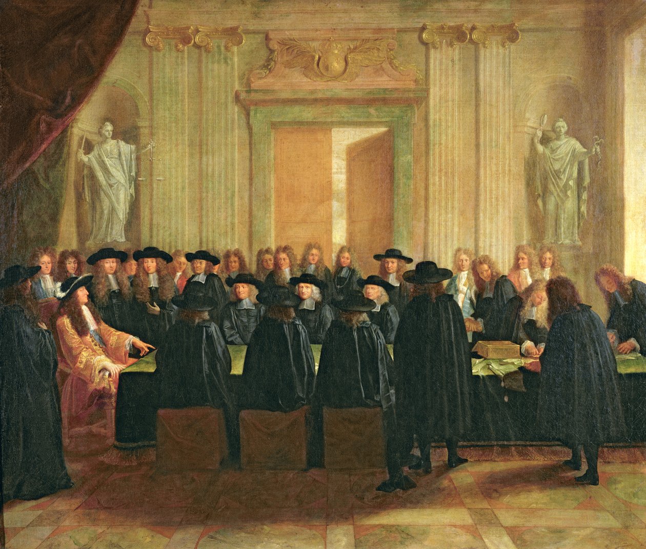 Seglet holdt av Ludvig XIV (1638-1715) for medlemmer av statsrådet og lagmannsretten i 1672, 1672 av French School