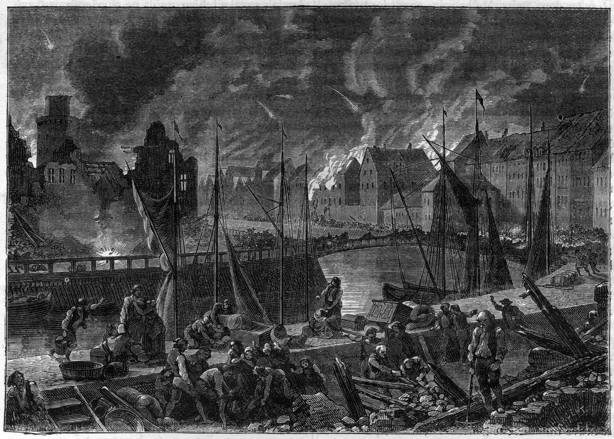 Det andre slaget ved København (eller bombardementet av København) (16. august-5. september 1807) Britisk bombardement av København for å seksten den dansk-norske flåten, under Napoleonskrigene - engelskkrigene - slaget ved København i 1807 o av French School