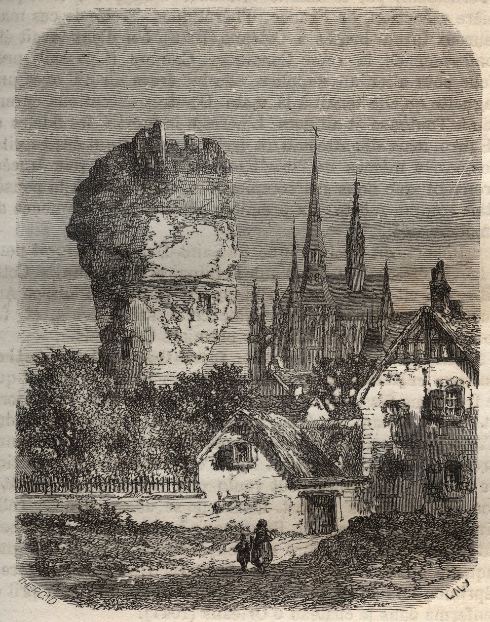 The Shoulder of Gallardon - feodale tower, dating from the 12th century - engraving in “Histoire de France” by Victor Duruy (1811-1894) - 1882 av French School