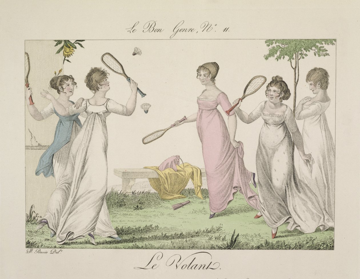 The Shuttlecock, plate 11 fra Le Bon Genre, 1802 av French School