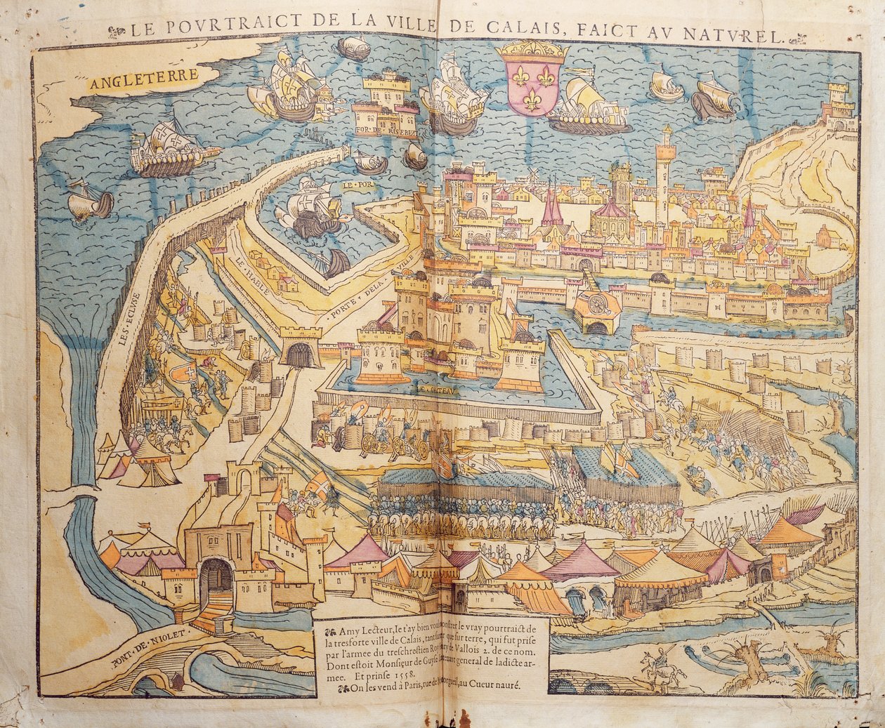 The Siege of Calais, 1558 (farget tresnitt) av French School