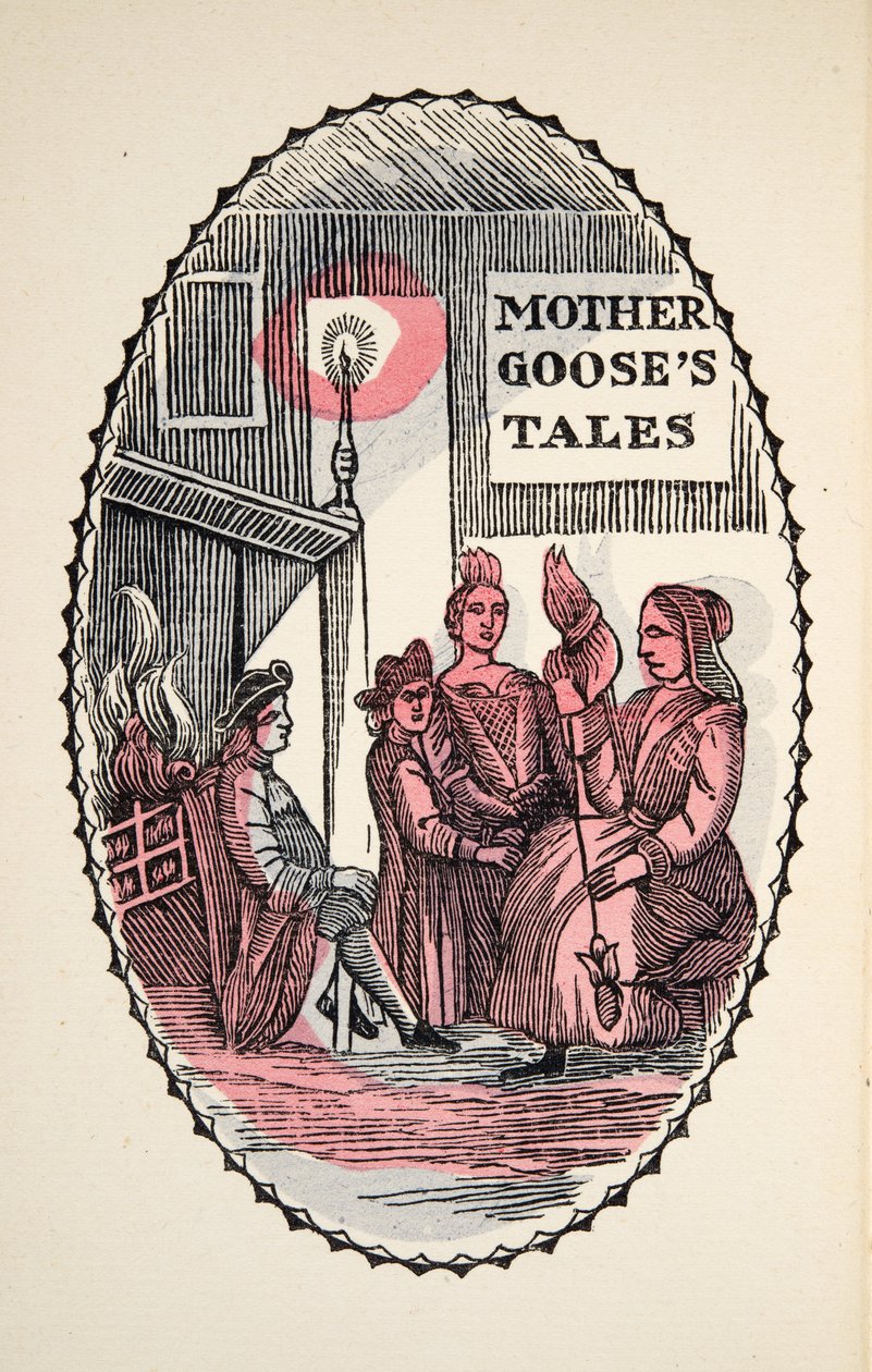 The Sleeping Beauty in The Wood, fra Histories or Tales of Past Times fortalt av Mother Goose, With Morals, av M Perrault, pub. 1925 (håndfarget treblokktrykk) av French School