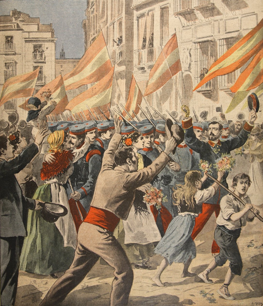 The Spanish American War, illustrasjon fra Le Petit Journal: Supplement illustre, 18. mai 1898 av French School