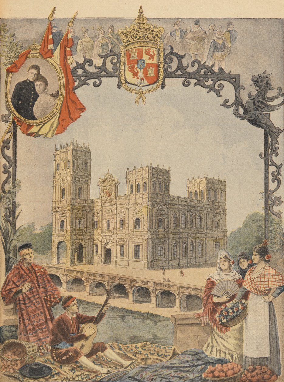 Den spanske paviljongen på verdensutstillingen i 1900, Paris, illustrasjon fra Le Petit Journal, 4. mars 1900 av French School