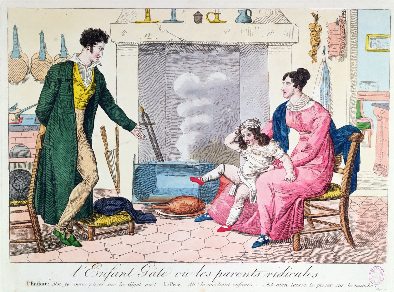 Det bortskjemte barnet eller de latterlige foreldrene, tidlig på 1800-tallet av French School