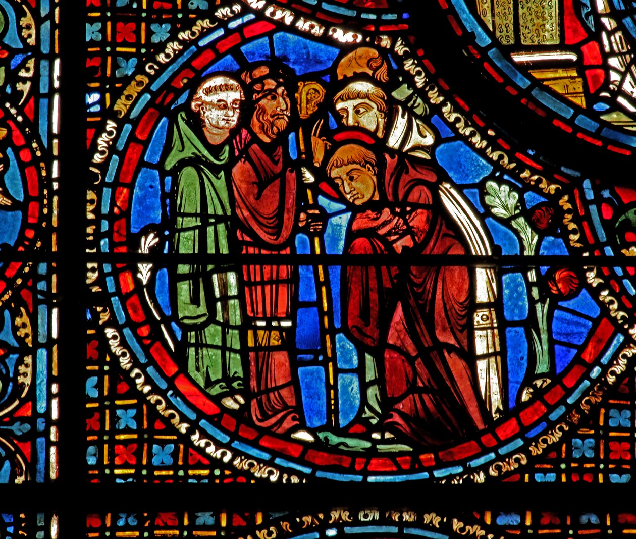 St Lubin-vinduet: St Avit velsigner Lubin og de to munkene (w45) av French School
