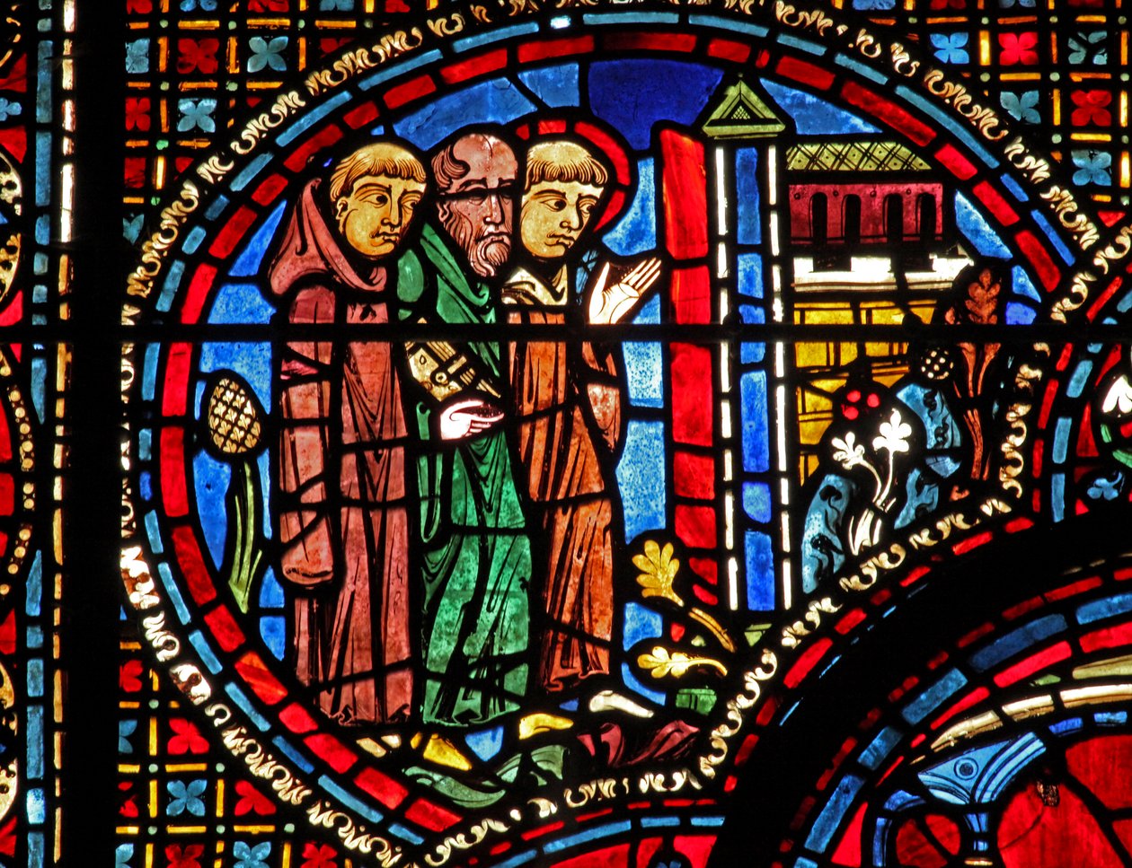 St Lubin-vinduet: han kommer til en kirke med to munker (w45) av French School