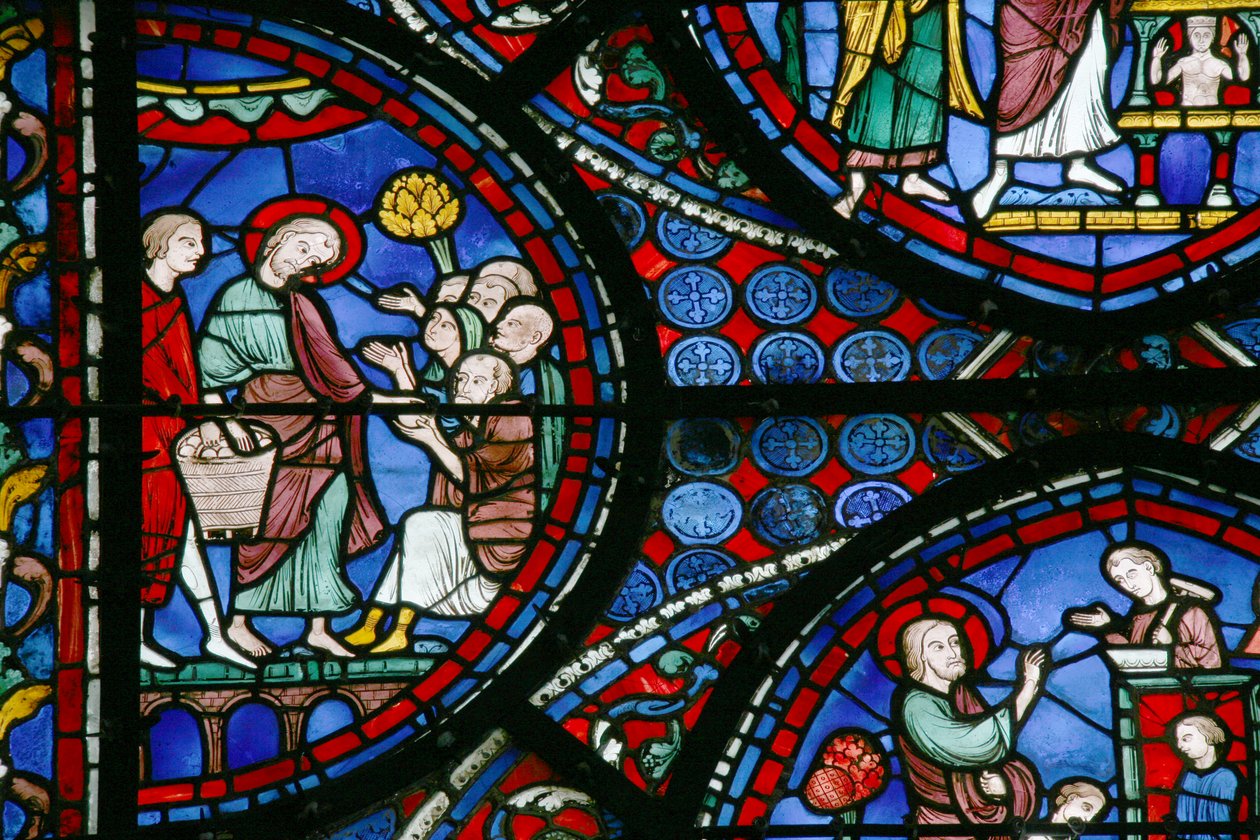 St Thomas-vinduet: deler ut brød til de fattige (w23) av French School