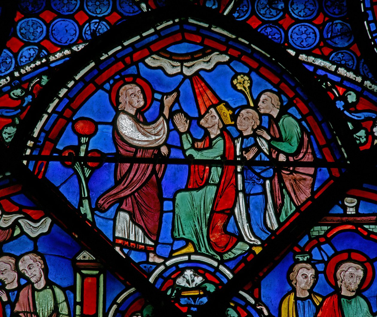 St Thomas-vinduet: forkynner evangeliet til en konge (w23) av French School