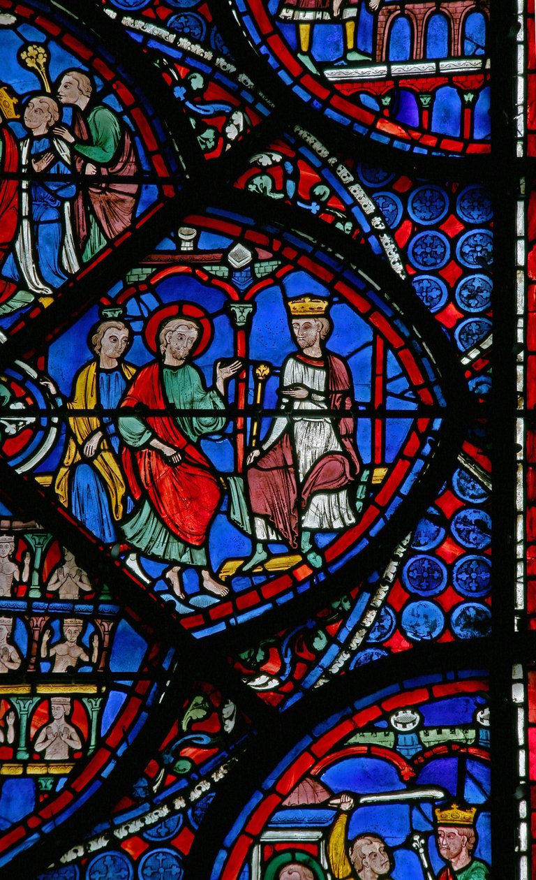 St Thomas-vinduet: den oppstandne Gad forsvarer Thomas (w23) av French School
