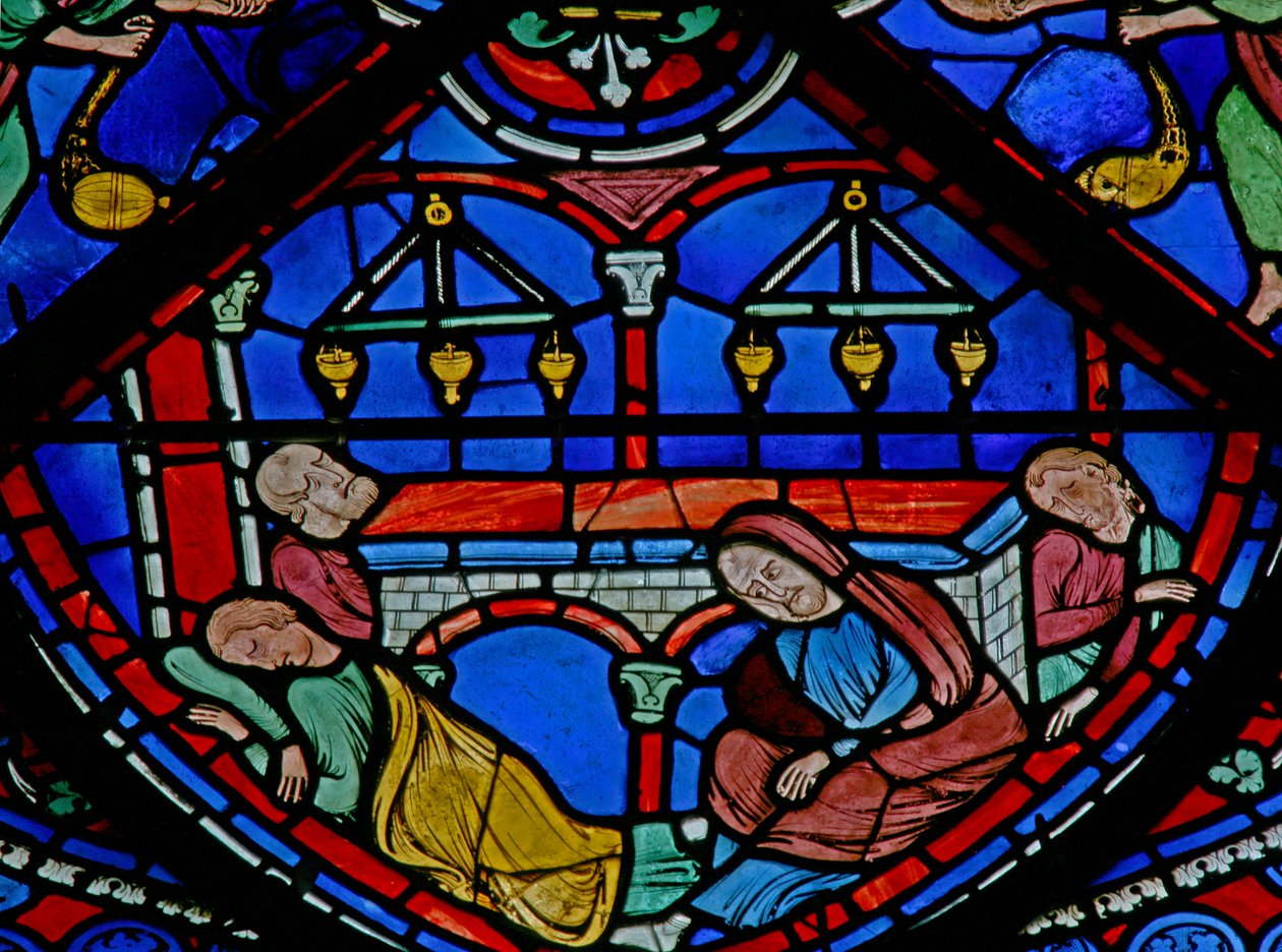 St Thomas-vinduet: de syke ved graven hans (w23) av French School