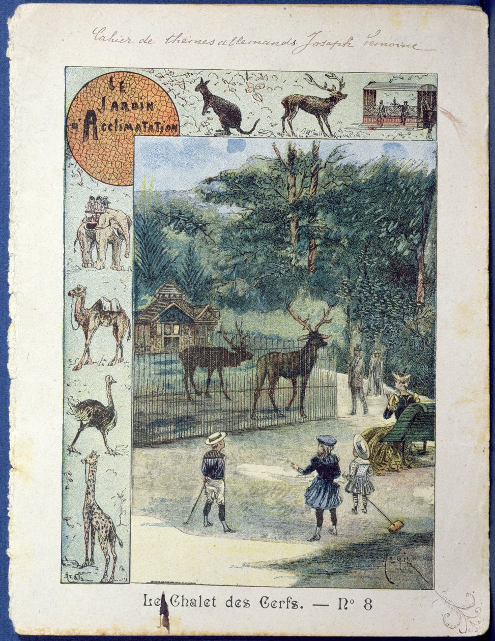 Hjortehuset ved Jardin dAcclimatation, Paris, ca. 1900 (fargegravering) av French School