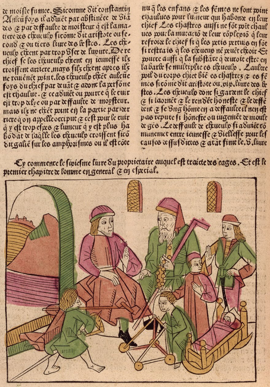Livets stadier, fra Le Livre des Proprietes des Choses av Barthelemy langlais, 1485 (fargetresnitt) av French School