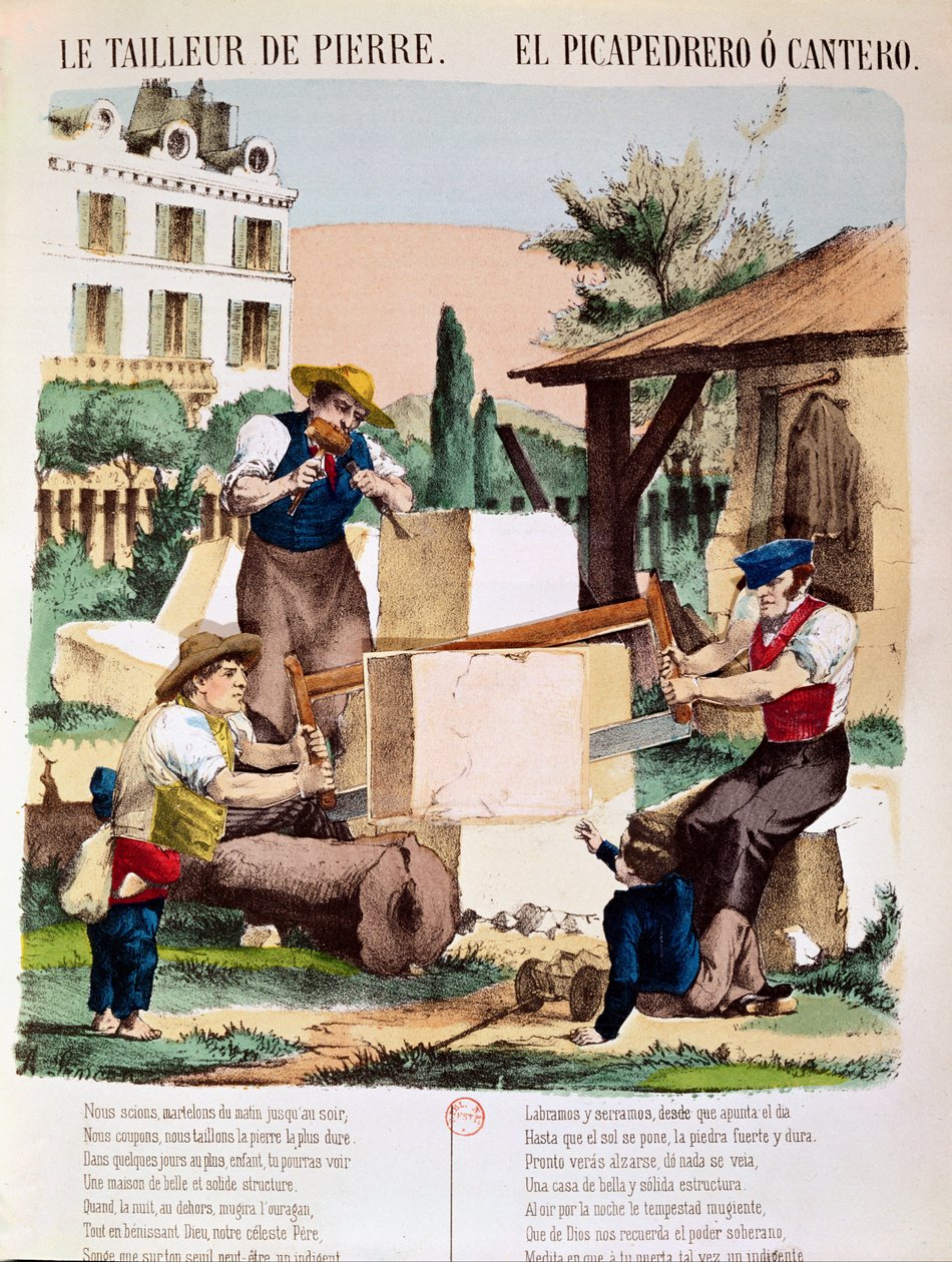 Steinhoggerne, illustrasjon fra en barnebok, ca. 1890 av French School