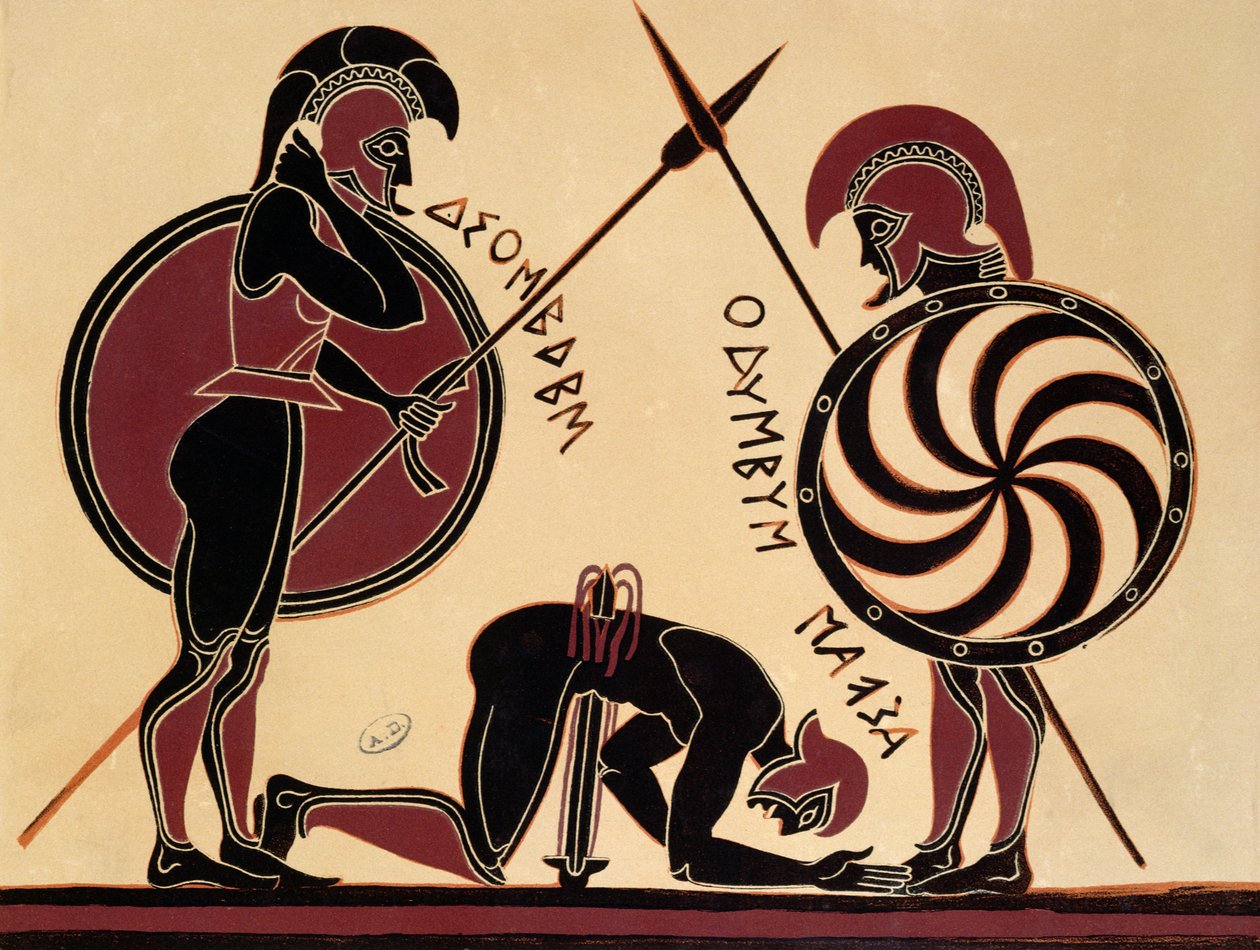 The Suicide of Ajax, illustrasjon fra en antikk gresk vase av French School