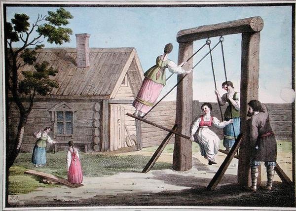 The Swing i Russland, tidlig 19. (fargegravering) av French School