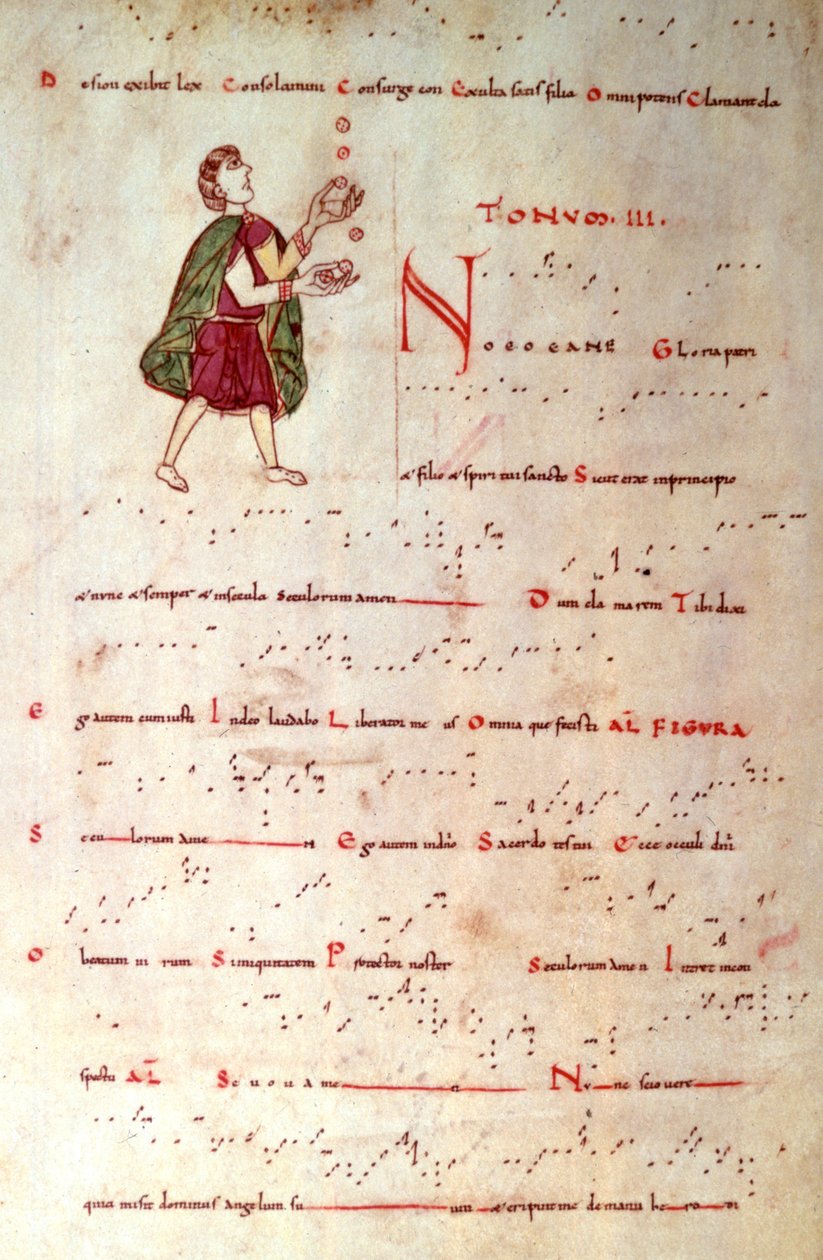 Den tredje modusen, fra en tonary i akvitansk notasjon (vellum) av French School