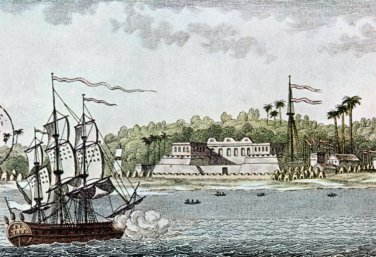 Byen St. Louis, Senegal, fra LAfrique av R. Geoffroy, 1814 av French School