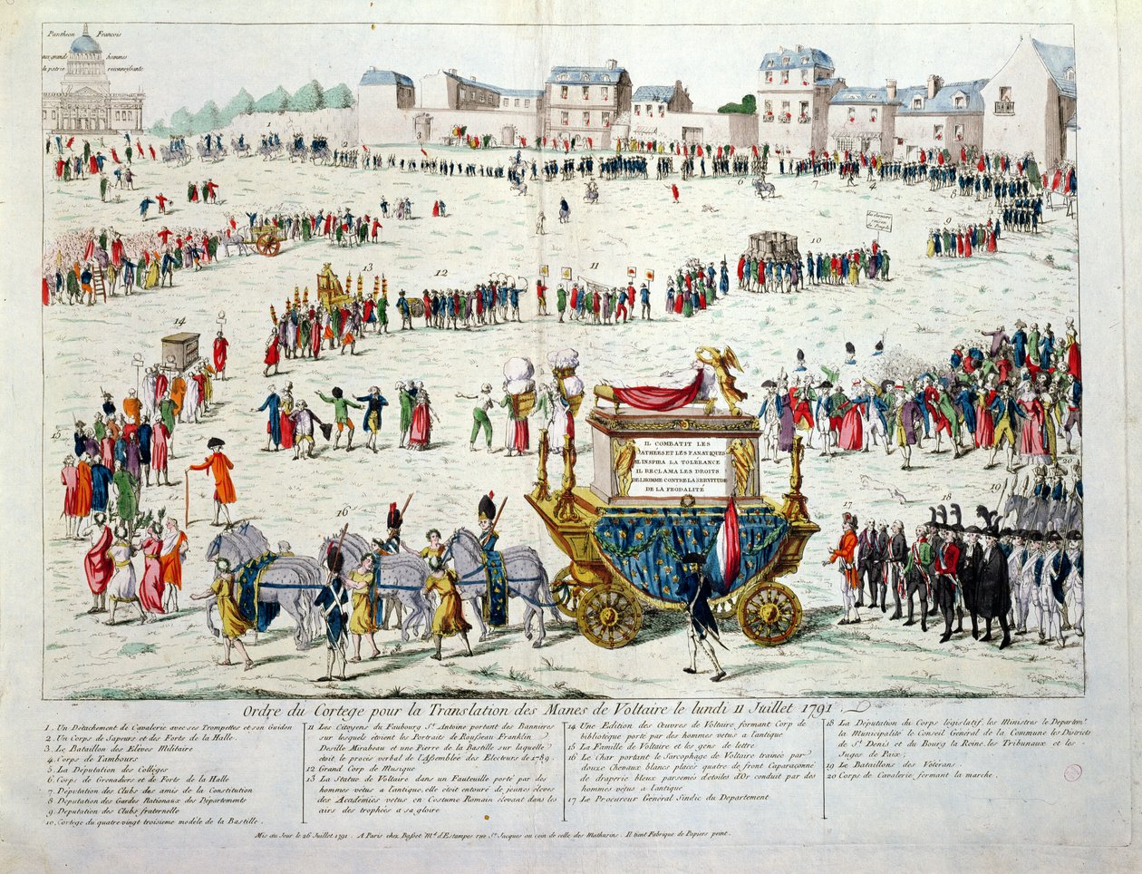 The Translation of the Mortal Remains of Voltaire (1694-1778) til Pantheon Paris 10. juli 1791 (wc på papir) av French School