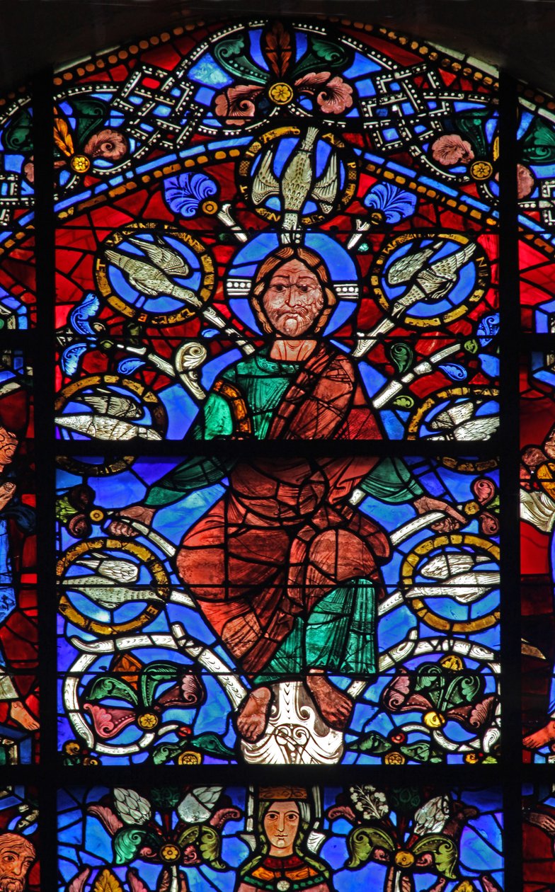 The Tree of Jesse: The Tree of Jesse: Kristus med 7 duer av Den Hellige Ånd: til venstre Habakkuk og Sophonias til høyre (w49) av French School