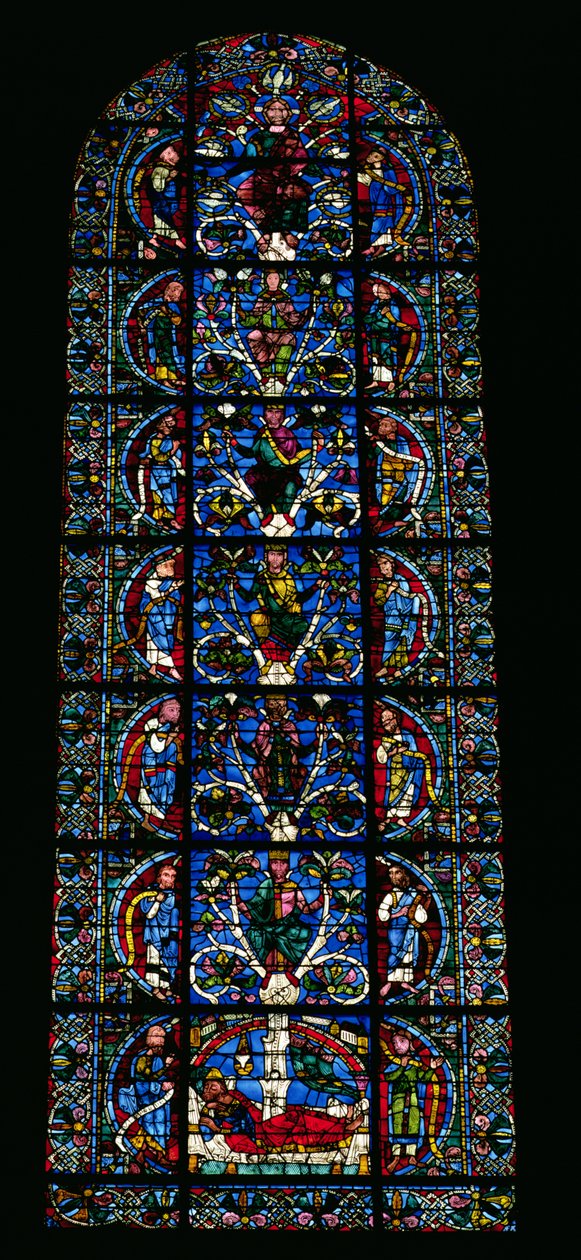The Tree of Jesse, lansettvindu i vestfasaden (farget glass) (detalj av 98062) av French School