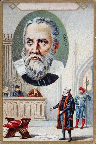 Rettssaken mot Galileo Galilei (1564-1642) i 1633 (farge litho) av French School