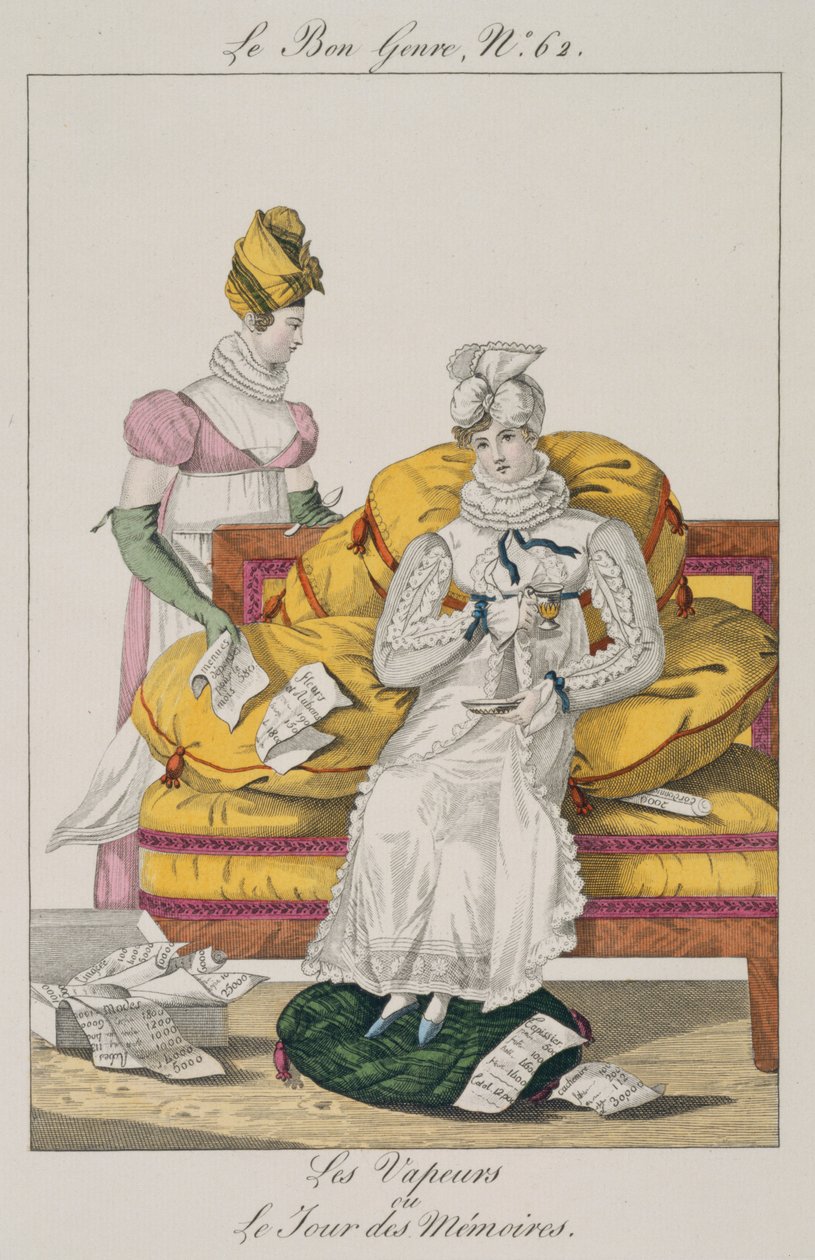 The Vapors or The Accounts Day, plate 62 fra Le Bon Genre, 1813 av French School